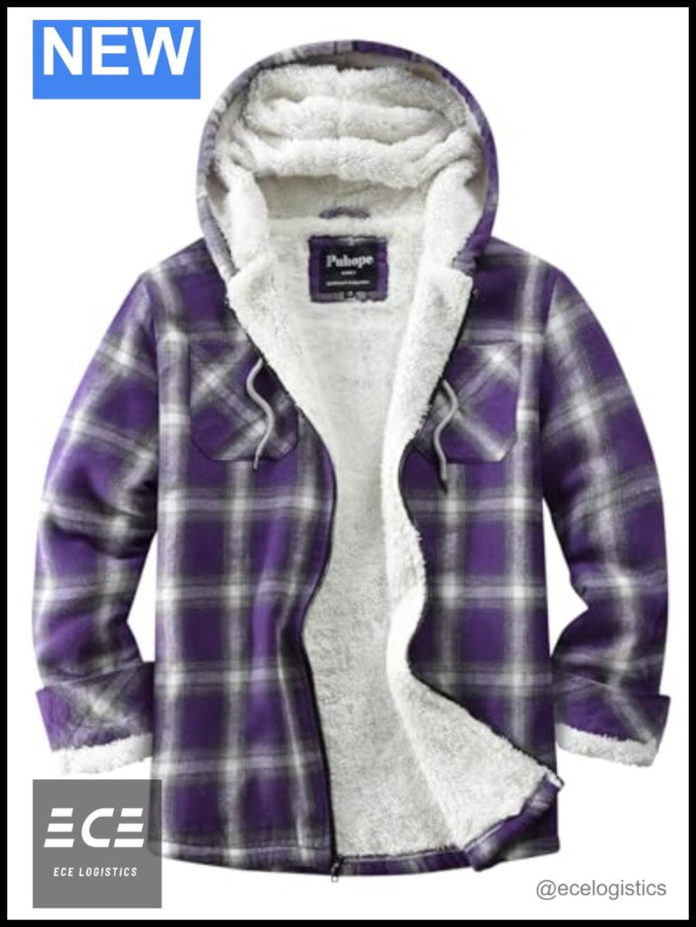 Sherpa Lined Flannel Plaid Hooded Fleece Zip Up Jacket